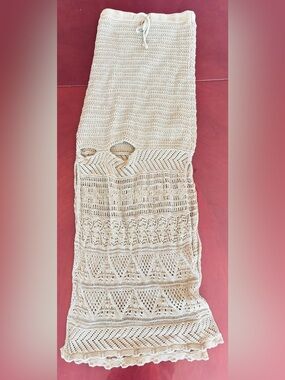 Crochet Openwork Knit Maxi Skirt in Light Green